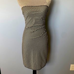 BEBE Strapless Black & White Gingham Dress with Side Ruching 🖤✨